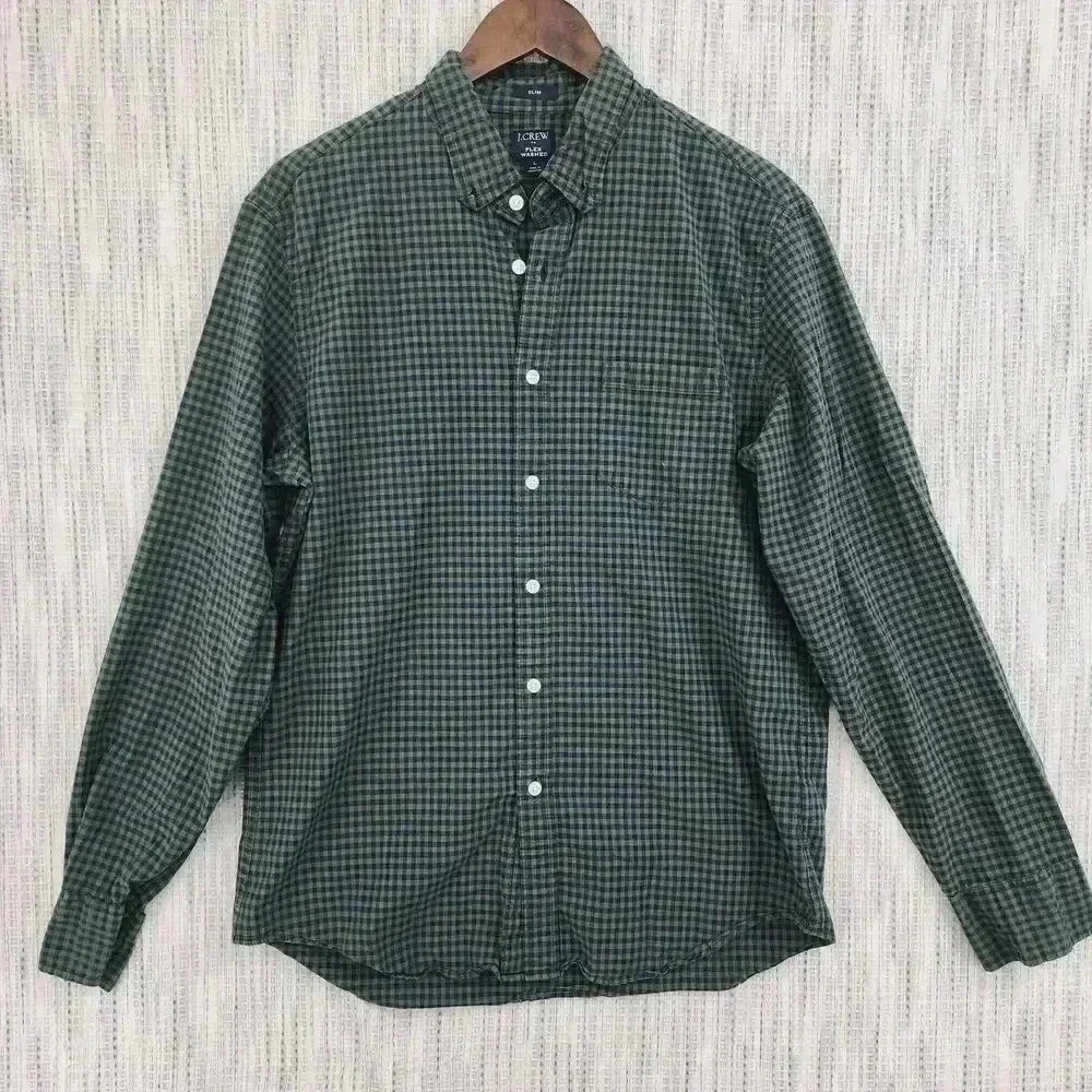 J. Crew Slim Flex Washed Men's L Button down Long sleeve  Shirt Checkered